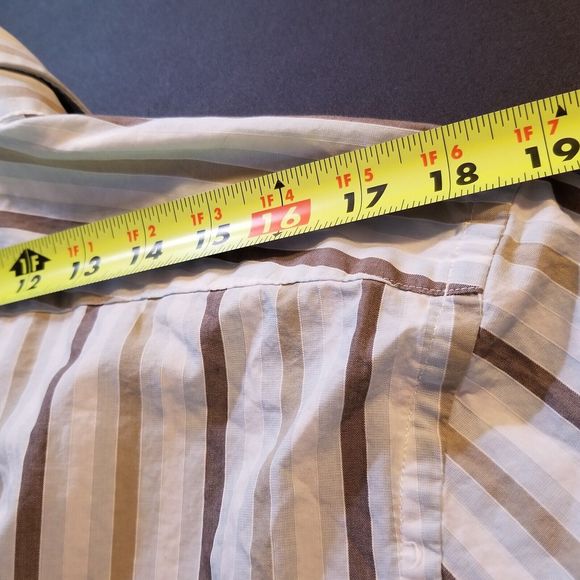 Express Button Up Shirt Men Sz Large 16 Brown Stripes Modern Fit Long Sleeve - Picture 10 of 15